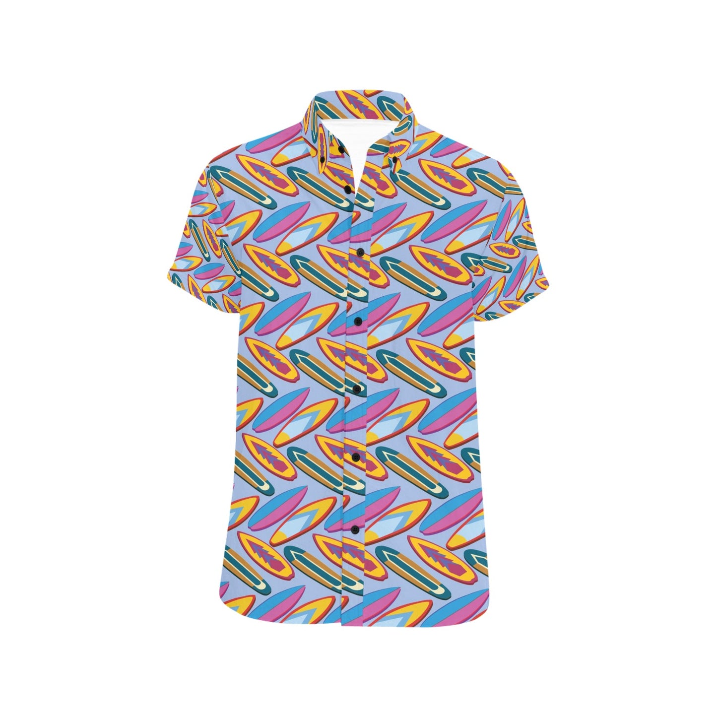 Surfboard Pattern Print Design LKS303 Men Short Sleeve Button Up Shirt