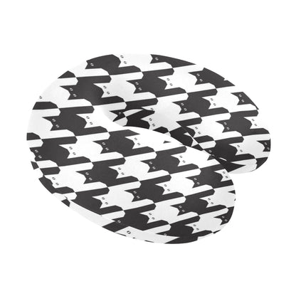 Cat HoundstoothPattern Print Design 01 U-Shaped Travel Neck Pillow