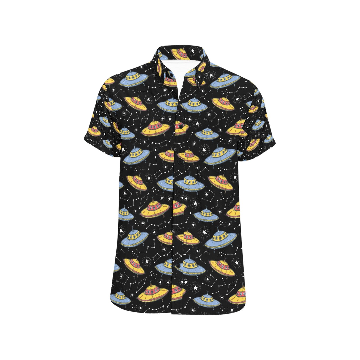 UFO Print Design LKS307 Men Short Sleeve Button Up Shirt