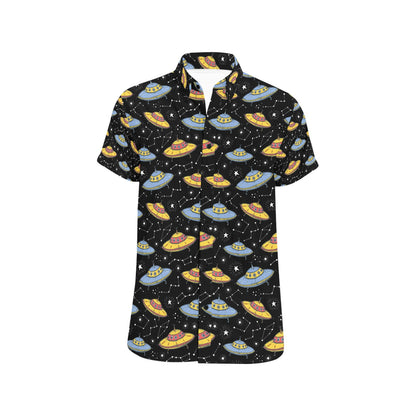 UFO Print Design LKS307 Men Short Sleeve Button Up Shirt