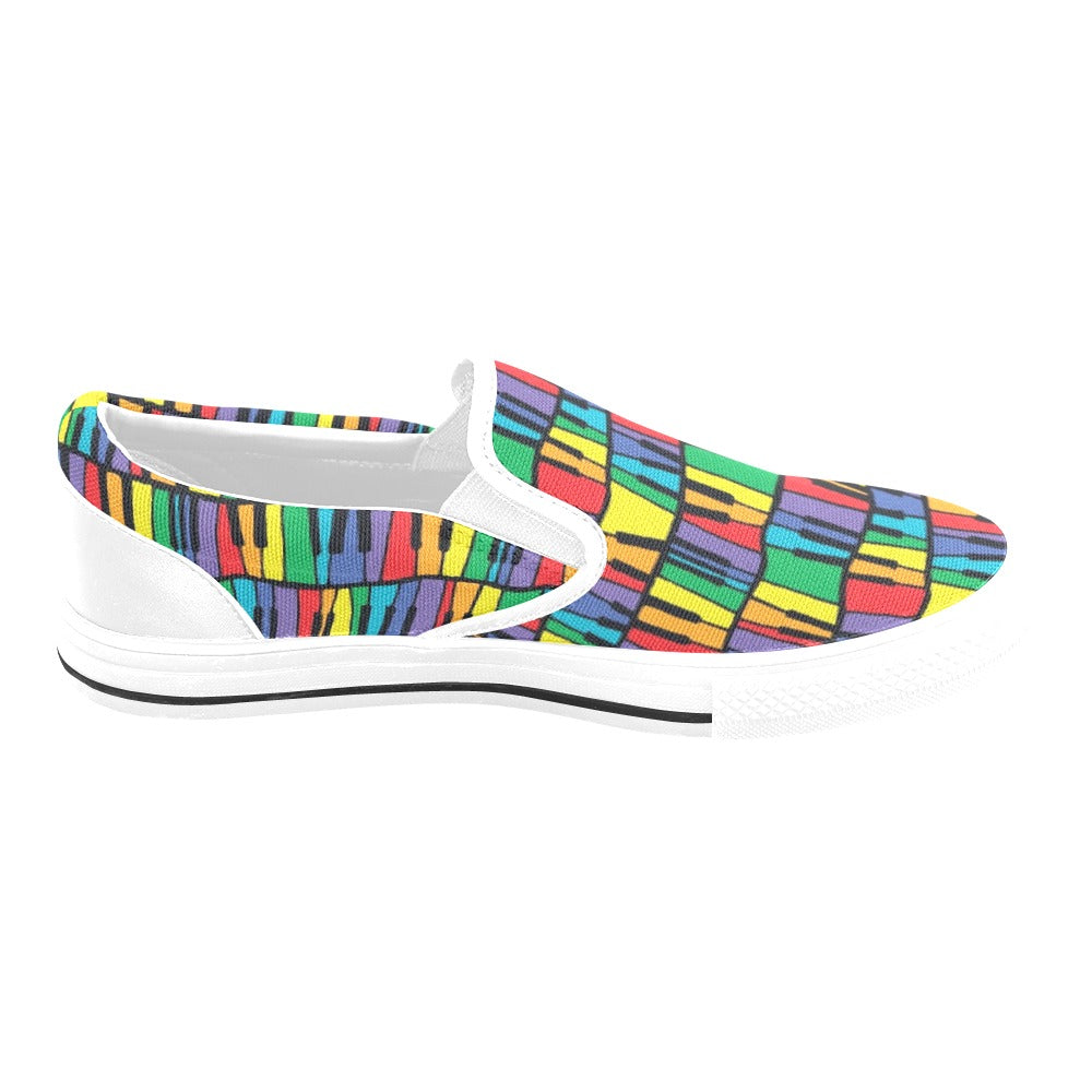 Piano Print Design LKS402 White Slip Ons Canvas Women's Shoes