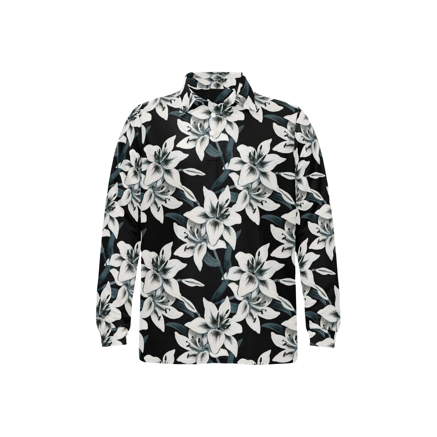 Lily Pattern Print Design 03 Long Sleeve Polo Shirt For Men's