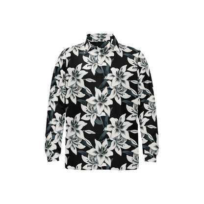 Lily Pattern Print Design 03 Long Sleeve Polo Shirt For Men's