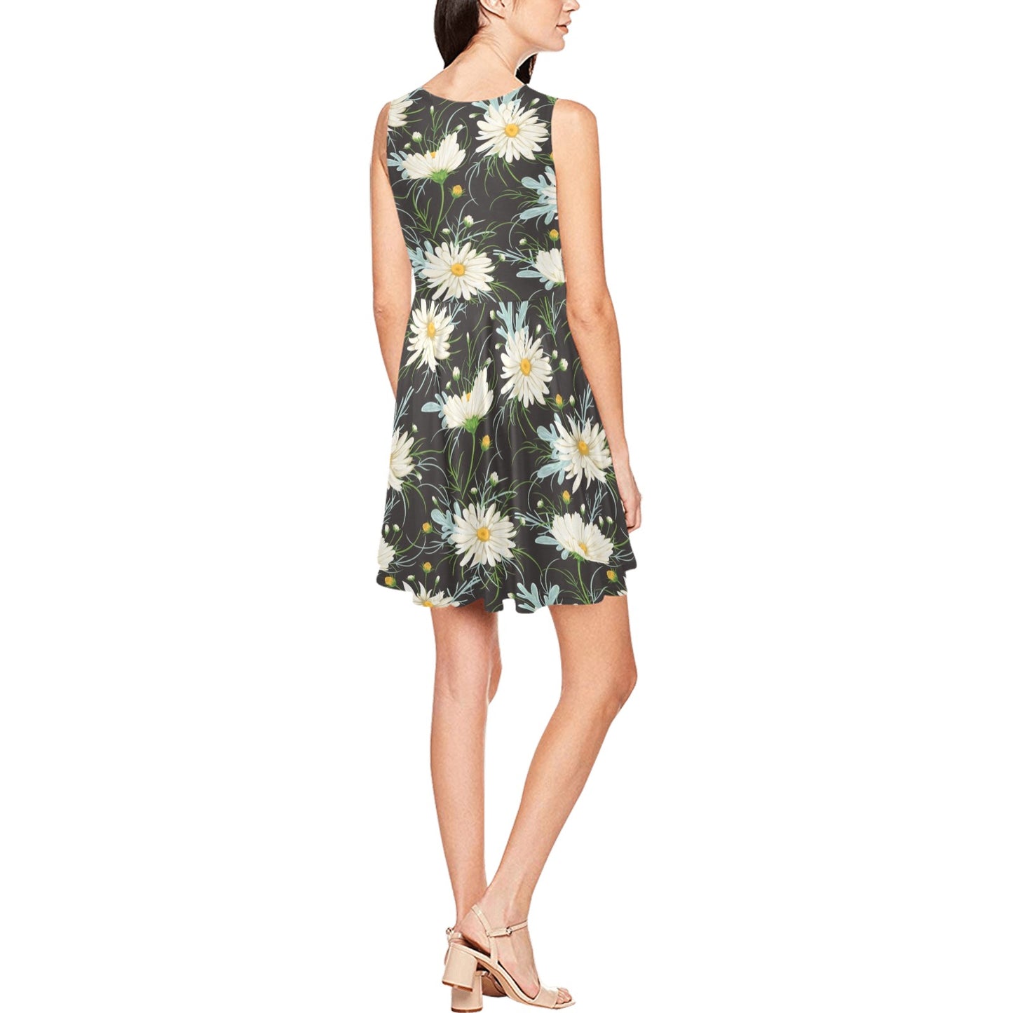 Daisy Pattern Print Design DS08 Sleeveless Dress