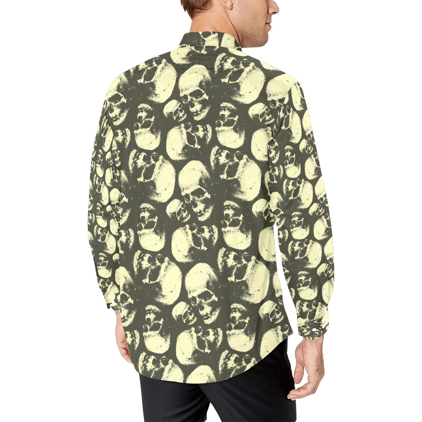 Skull Print Design LKS302 Men's Long Sleeve Dress Shirt