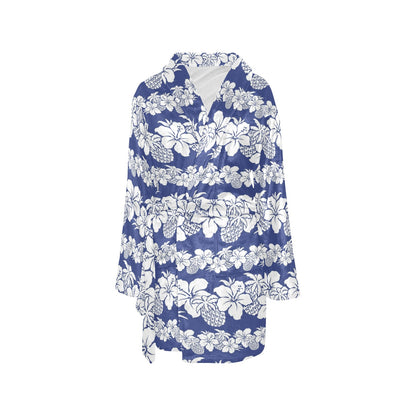 Hawaiian Themed Pattern Print Design H07 Women's Fleece Robe