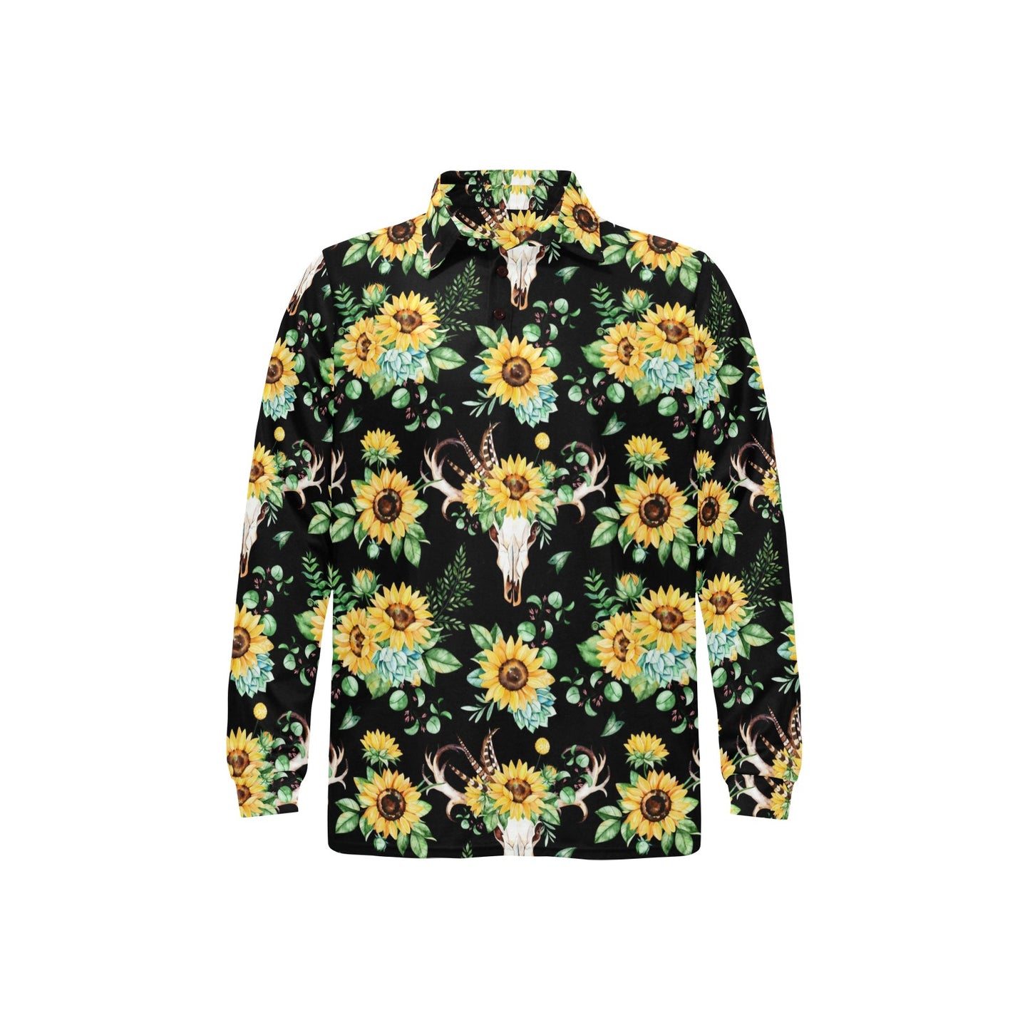 Sunflower Pattern Print Design SF08 Long Sleeve Polo Shirt For Men's