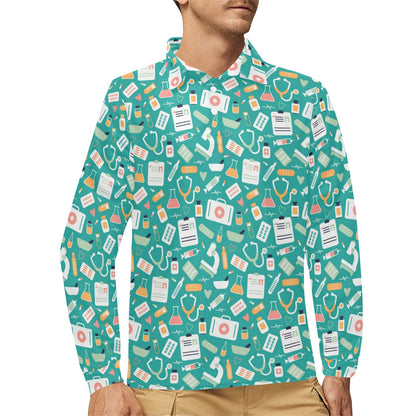 Medical Pattern Print Design 03 Long Sleeve Polo Shirt For Men's