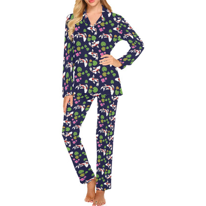 Koi Carp Pattern Design Themed Print Women's Long Pajama Set
