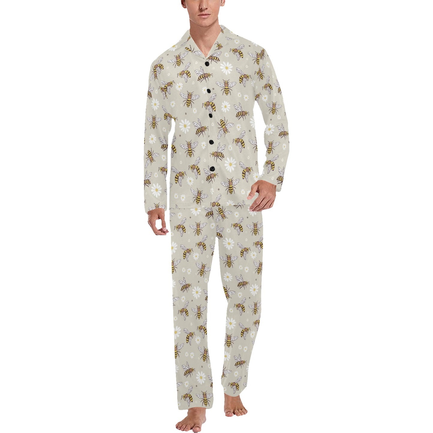 Bee Pattern Print Design 03 Men's Long Pajama Set