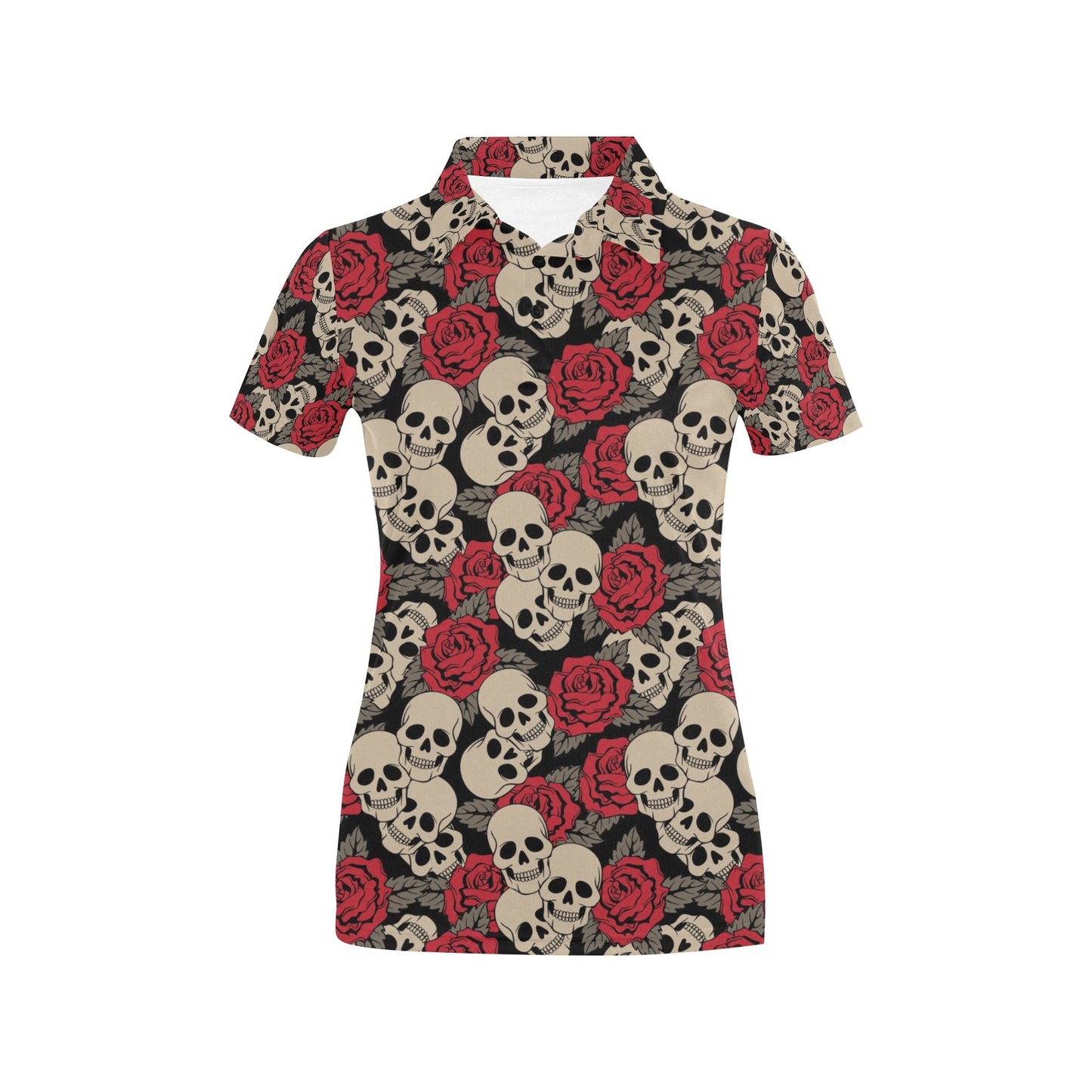Skull And Roses Print Design LKS301 Women's Polo Shirt