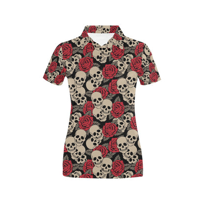 Skull And Roses Print Design LKS301 Women's Polo Shirt