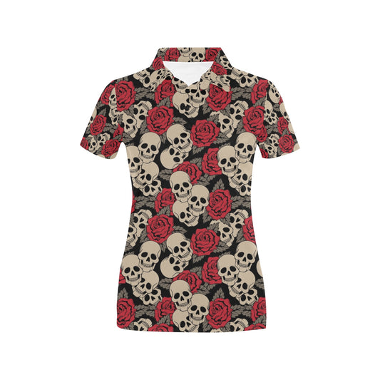 Skull And Roses Print Design LKS301 Women's Polo Shirt