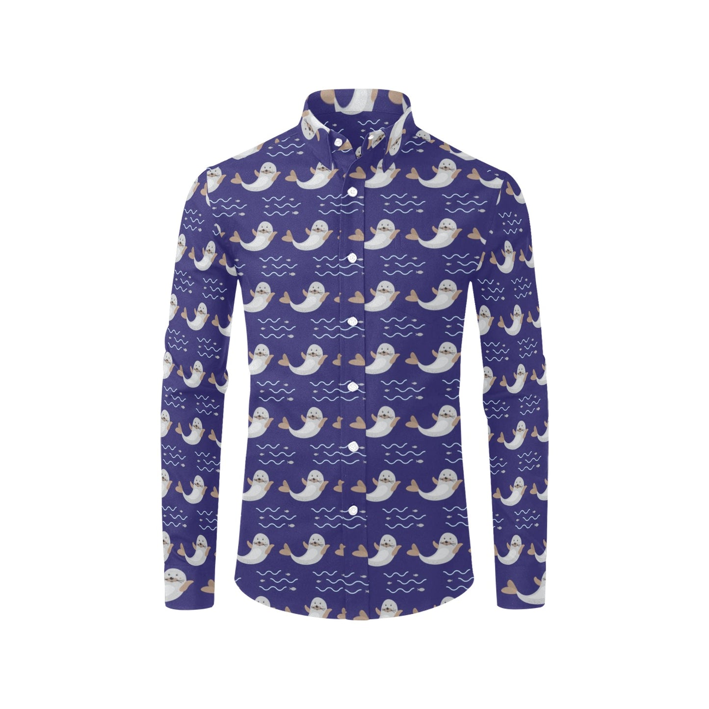 Sea Lion Print Design LKS404 Men's Long Sleeve Dress Shirt