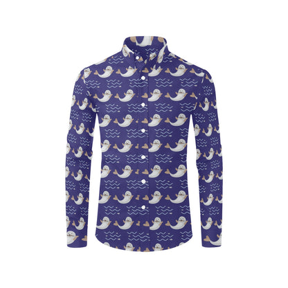 Sea Lion Print Design LKS404 Men's Long Sleeve Dress Shirt