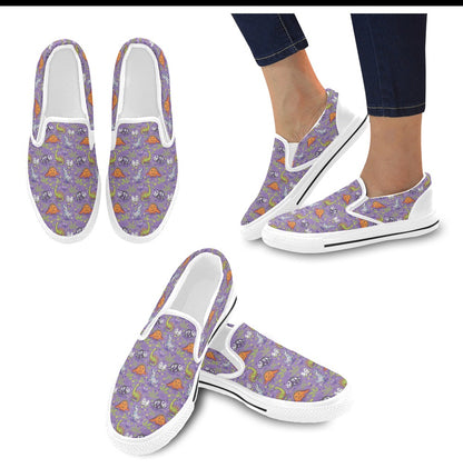 Zombie Dinosaur Print Design LKS302 White Slip Ons Canvas Women's Shoes