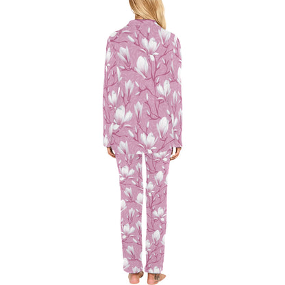Magnolia Pattern Print Design MAG05 Women's Long Pajama Set