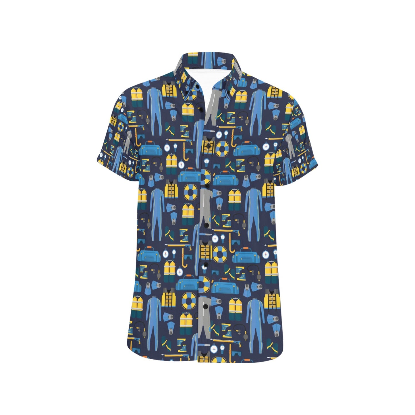 Scuba Equipment Print Design LKS305 Men Short Sleeve Button Up Shirt