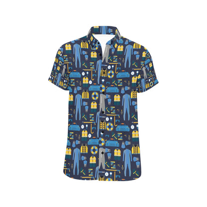Scuba Equipment Print Design LKS305 Men Short Sleeve Button Up Shirt
