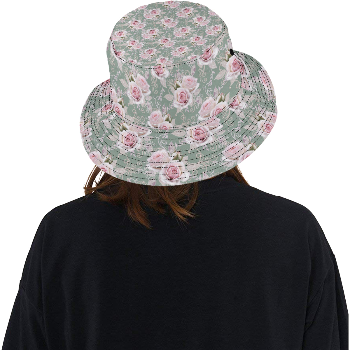 Rose White Pattern Print Design RO012 Unisex Bucket Hat