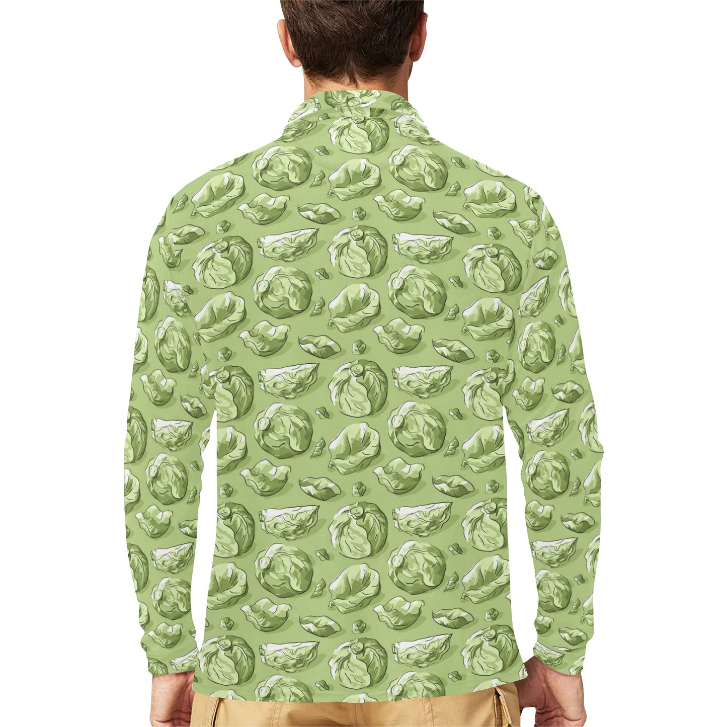 Brussels Sprouts Pattern Print Design 01 Long Sleeve Polo Shirt For Men's