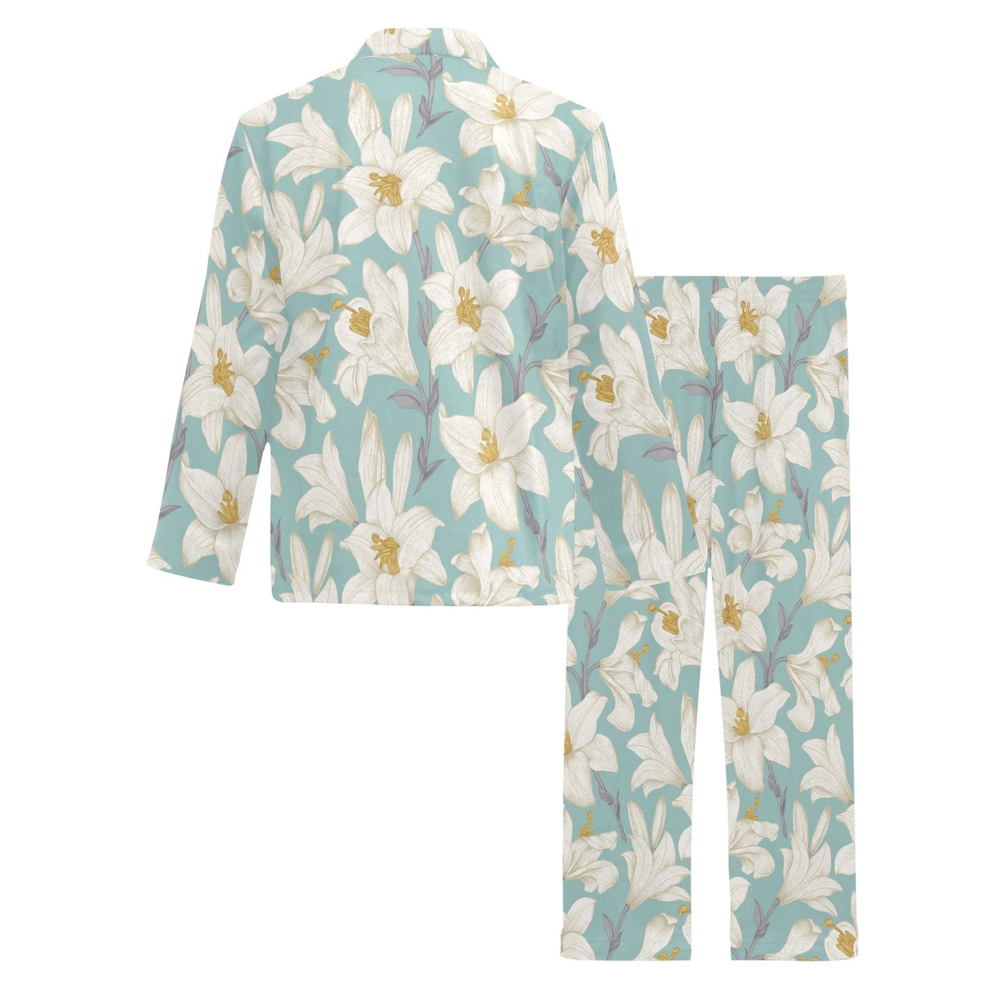 Lily Pattern Print Design 02 Men's Long Pajama Set
