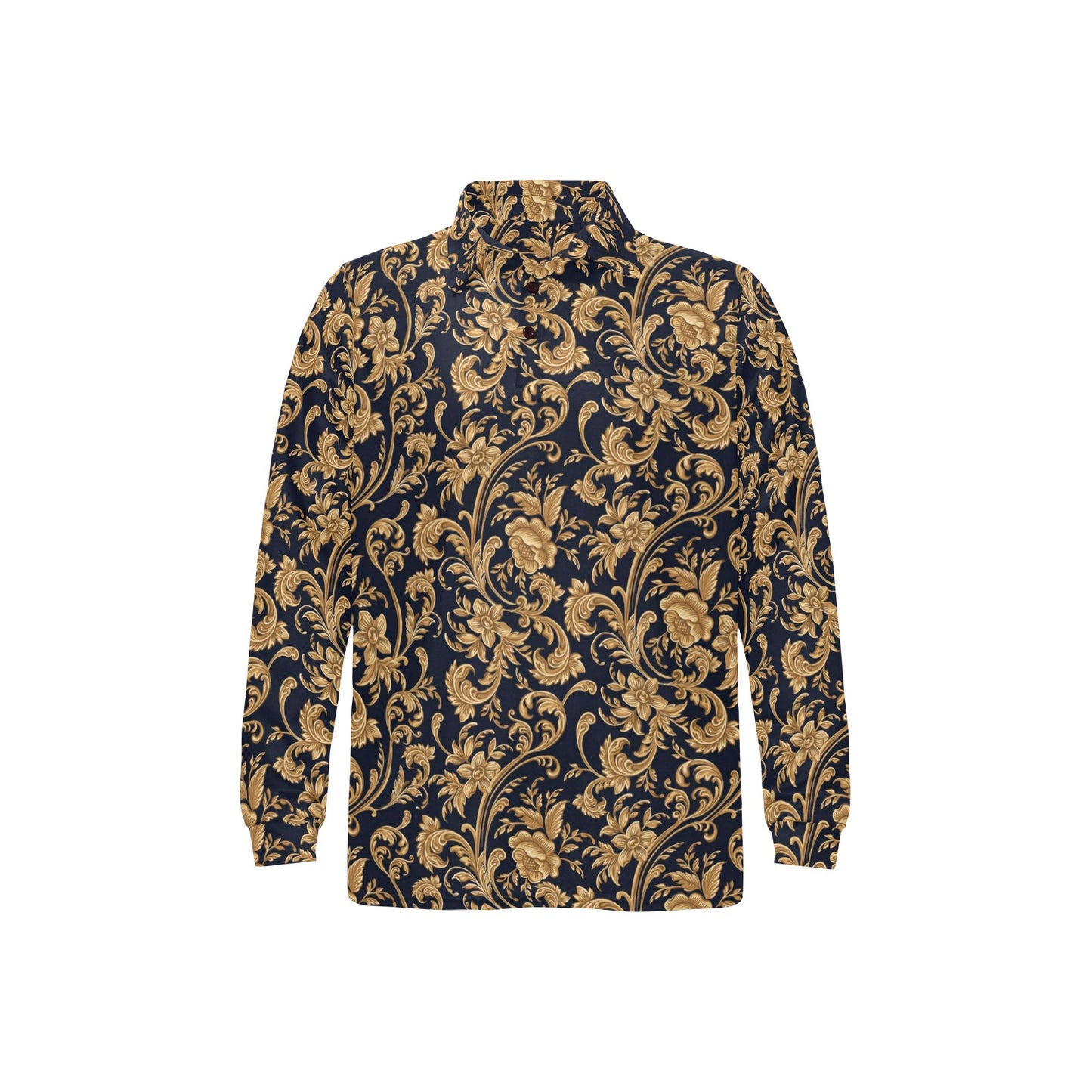 Baroque Golden Pattern Print Design 03 Long Sleeve Polo Shirt For Men's