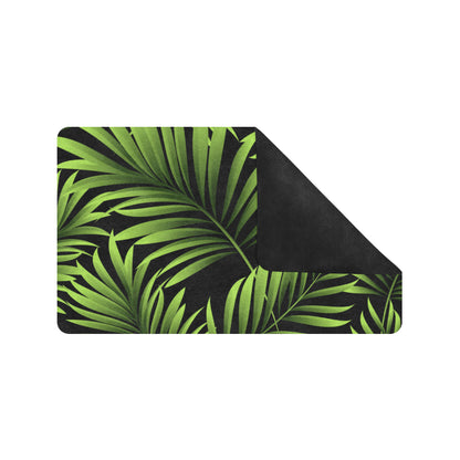 Green Neon Tropical Palm Leaves Rubber Doormat