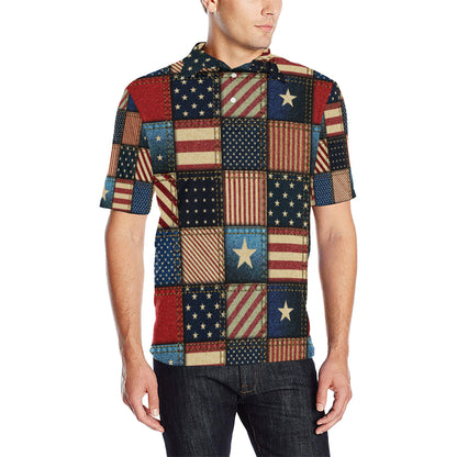 American flag Patchwork Design Men Polo Shirt