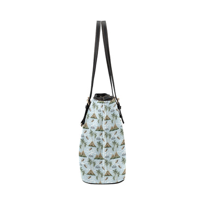Aloha Hawaii island Design Themed Print Leather Tote Bag