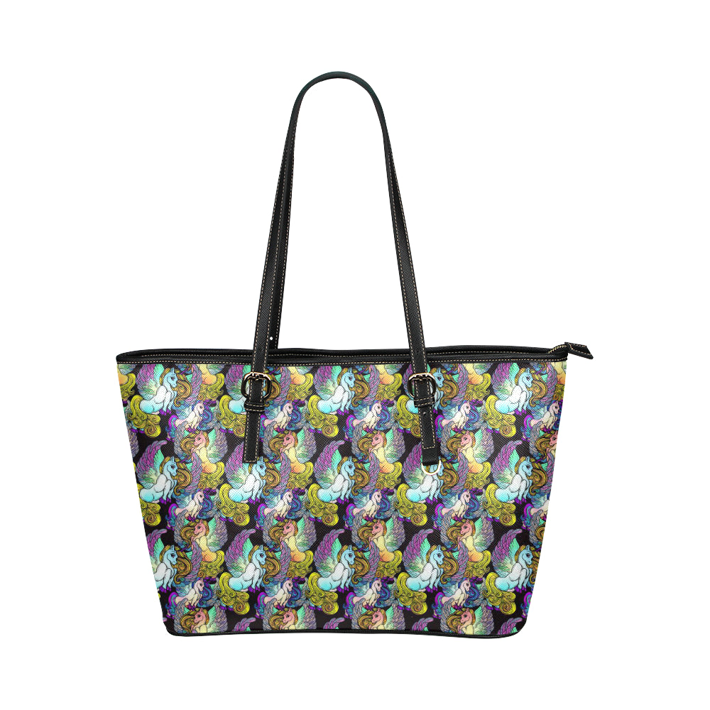Unicorn With Wings Print Pattern Leather Tote Bag