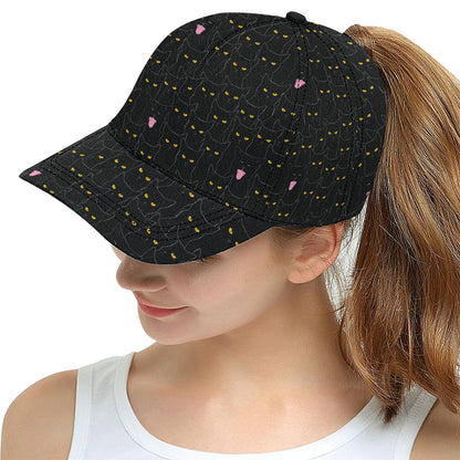 Black Cat Yellow Eyes Print Pattern Snapback Cap