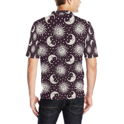 Sun Moon Face Men Polo Shirt