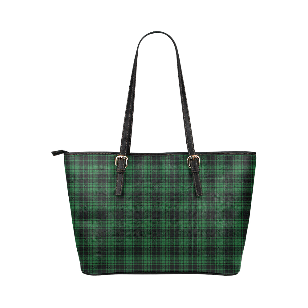 Green Tartan Plaid Pattern Leather Tote Bag
