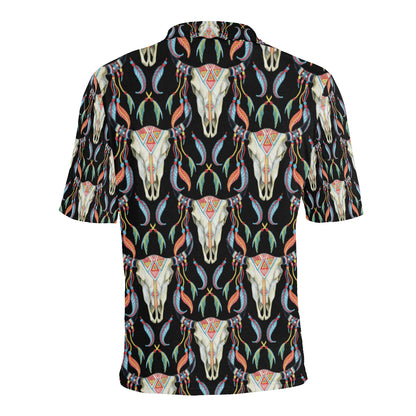 Buffalo Head Boho Style Pattern Print Design 01 Men Polo Shirt