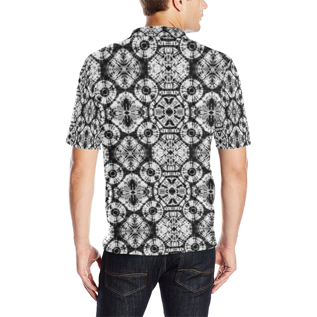 Tie Dye Black White Design Print Men Polo Shirt