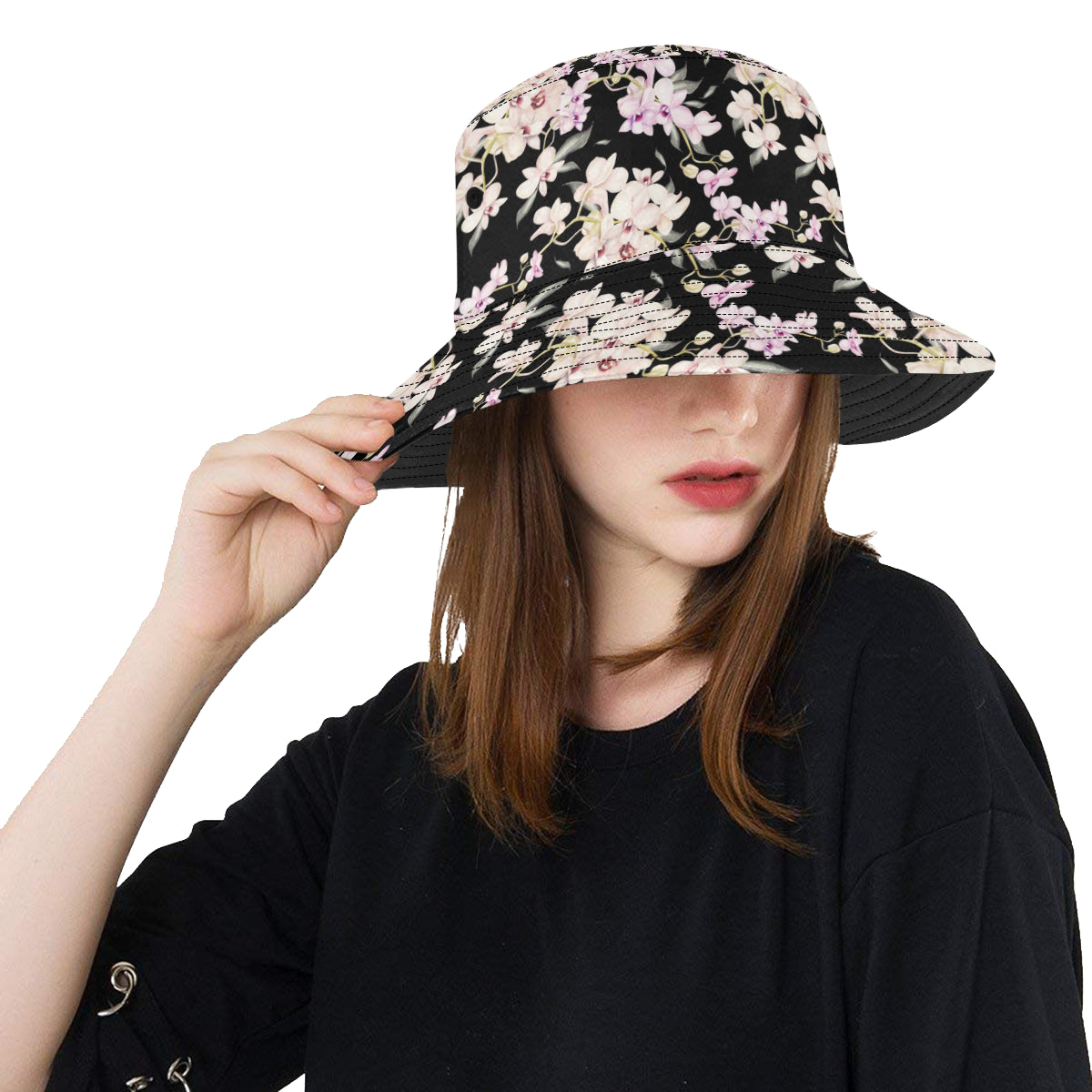 Orchid White Pattern Print Design OR03 Unisex Bucket Hat