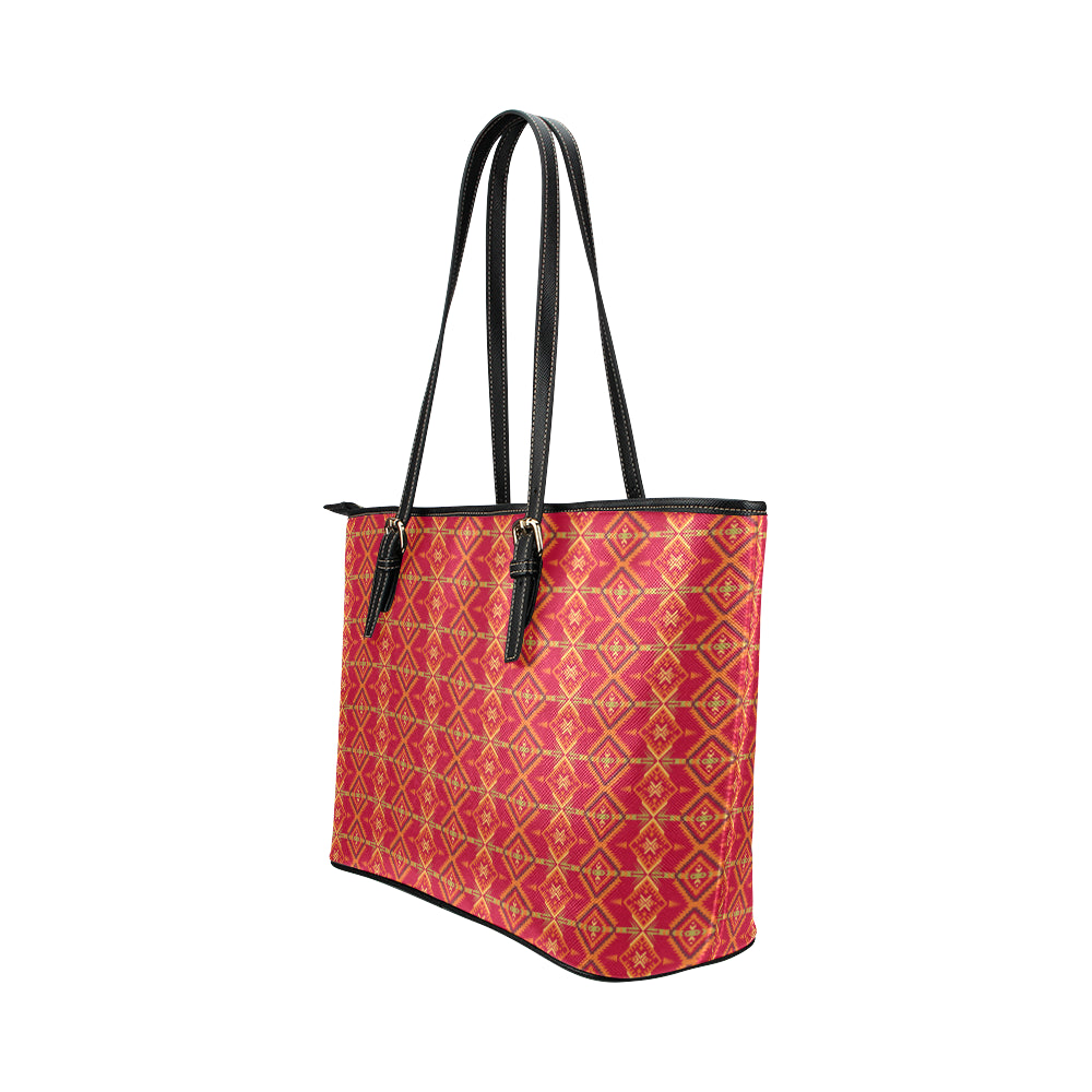 Southwest Aztec Design Themed Print Leather Tote Bag