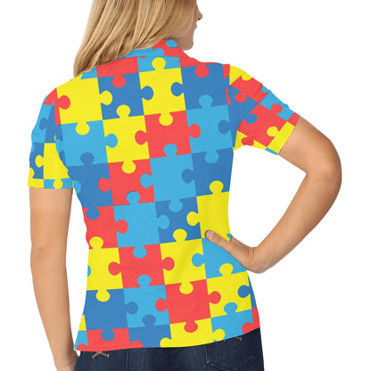 Autism Awareness Puzzles Design Print Women's Polo Shirt