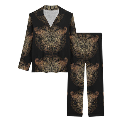 Gold Butterfly Ornamental Women's Long Pajama Set