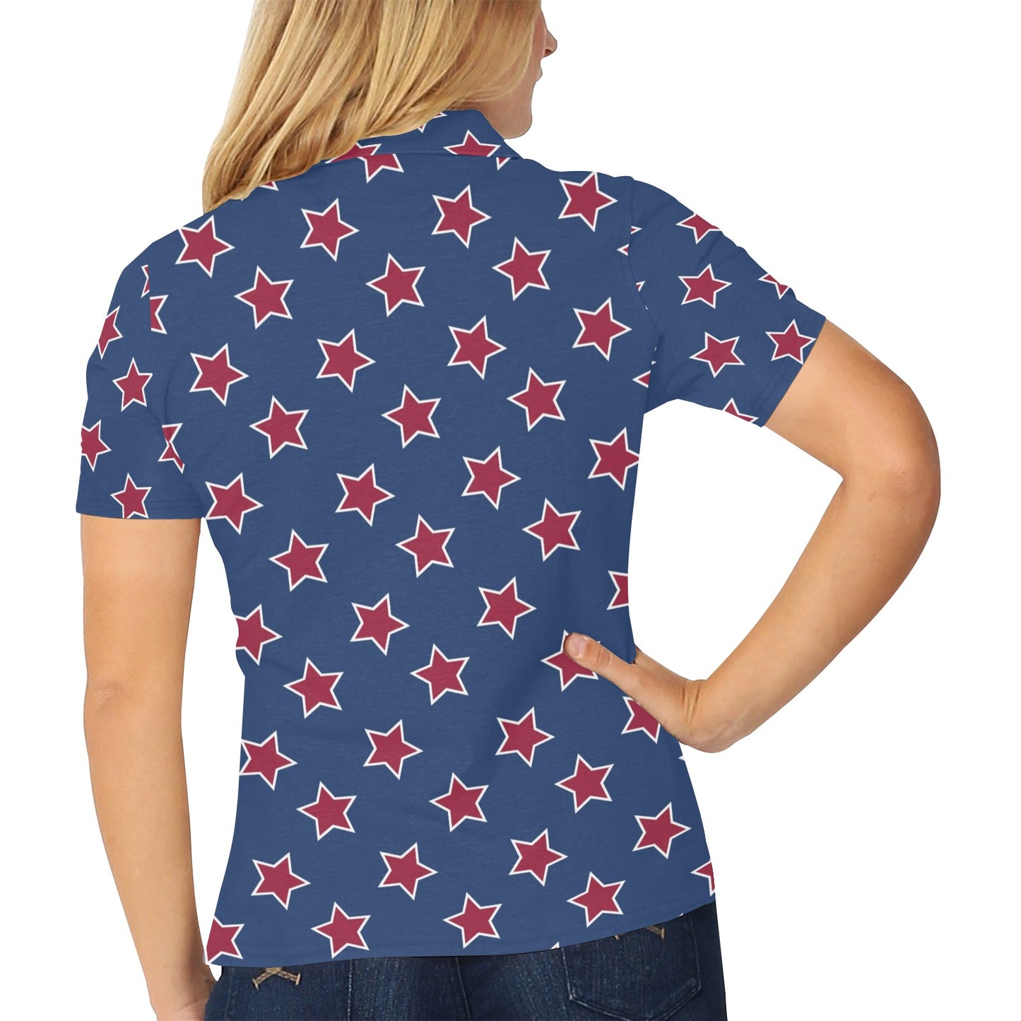 Star Red Blue Print Design LKS301 Women's Polo Shirt