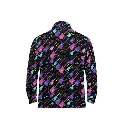 Electric Guitar Pattern Print Design 02 Long Sleeve Polo Shirt For Men's
