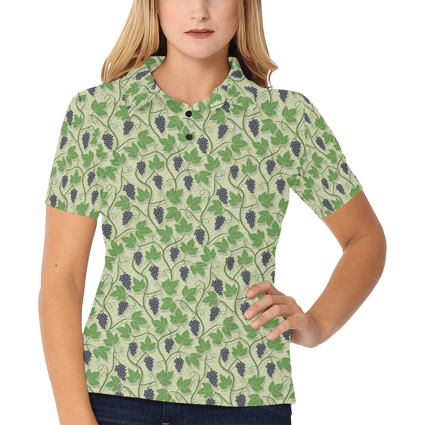 Wine Grape Thmed Print Women's Polo Shirt
