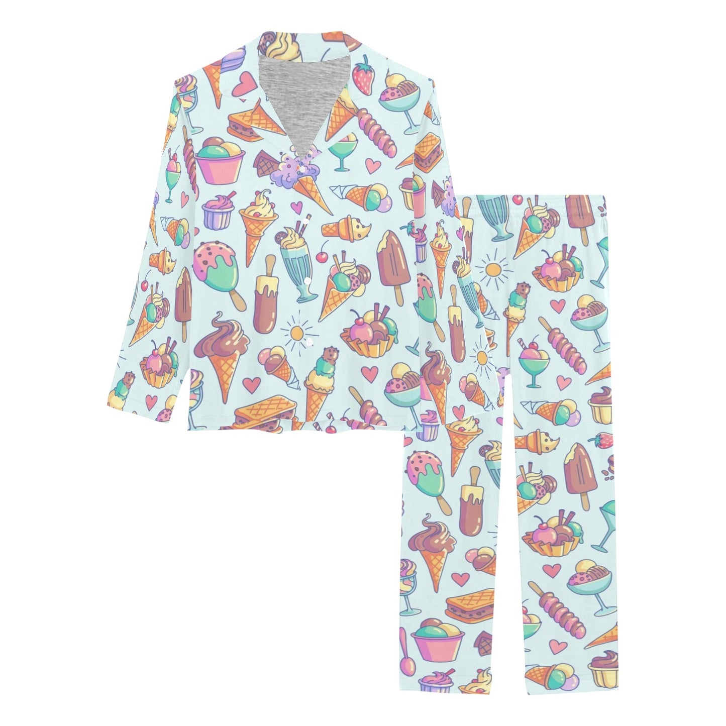 Ice Cream Pattern Print Design IC02 Women's Long Pajama Set