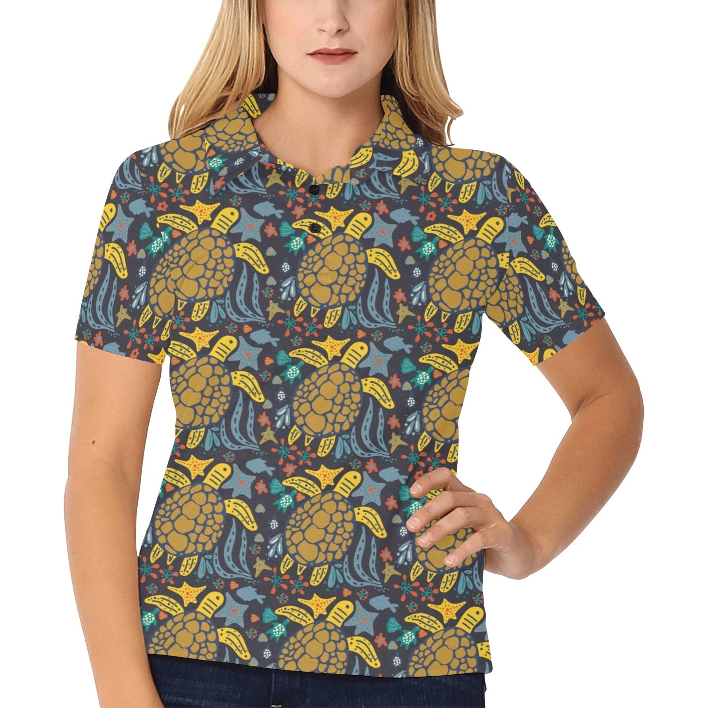 Sea Turtle Pattern Print Design T03 Women's Polo Shirt