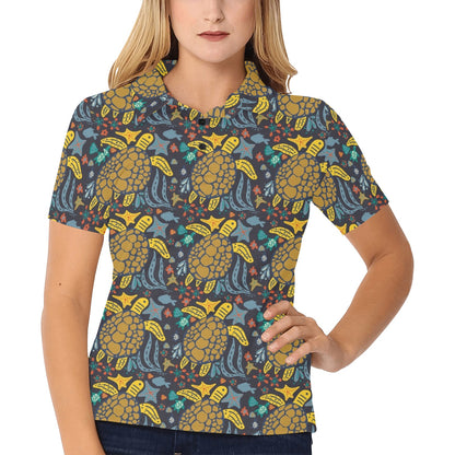 Sea Turtle Pattern Print Design T03 Women's Polo Shirt