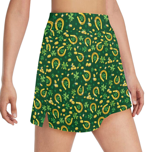 Shamrock Horse Shoes Saint Patrick's Day Print Design LKS307 17" Golf & Pickleball Skort with Pockets