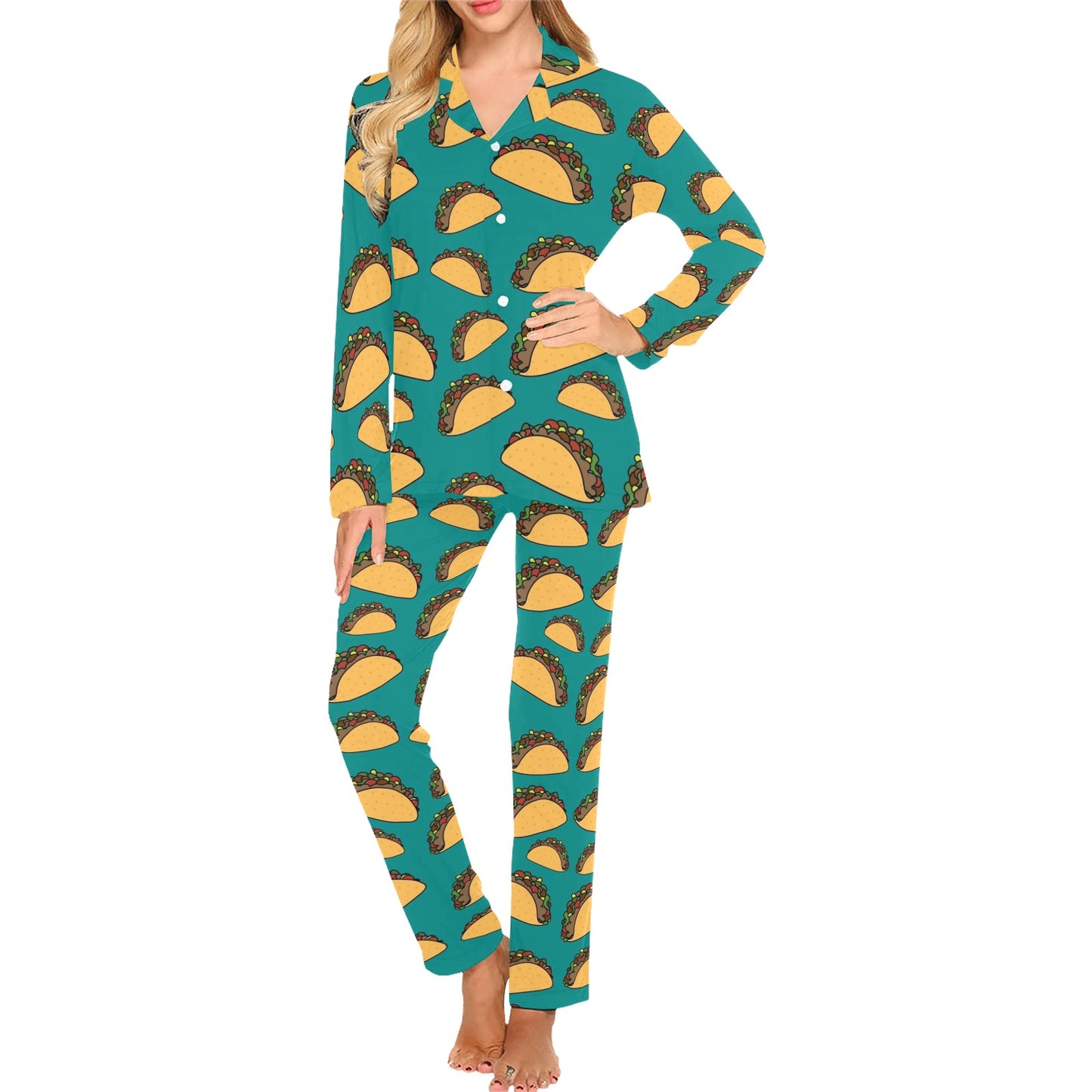 Taco Pattern Print Design TC07 Women's Long Pajama Set