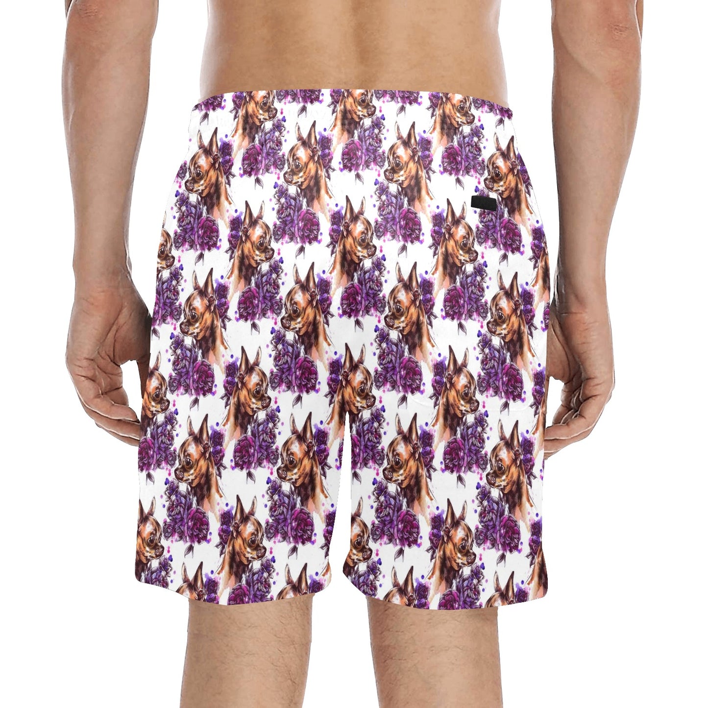 Chihuahua Purple Floral Men's Swim Trunks Beach Shorts