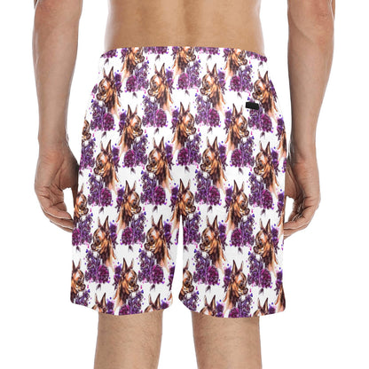 Chihuahua Purple Floral Men's Swim Trunks Beach Shorts
